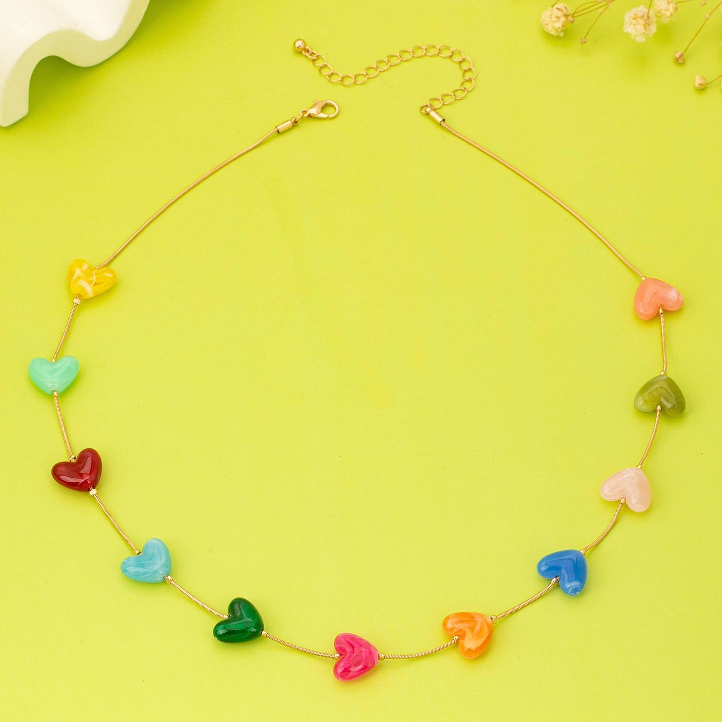 Rainbow Heart Station Necklace