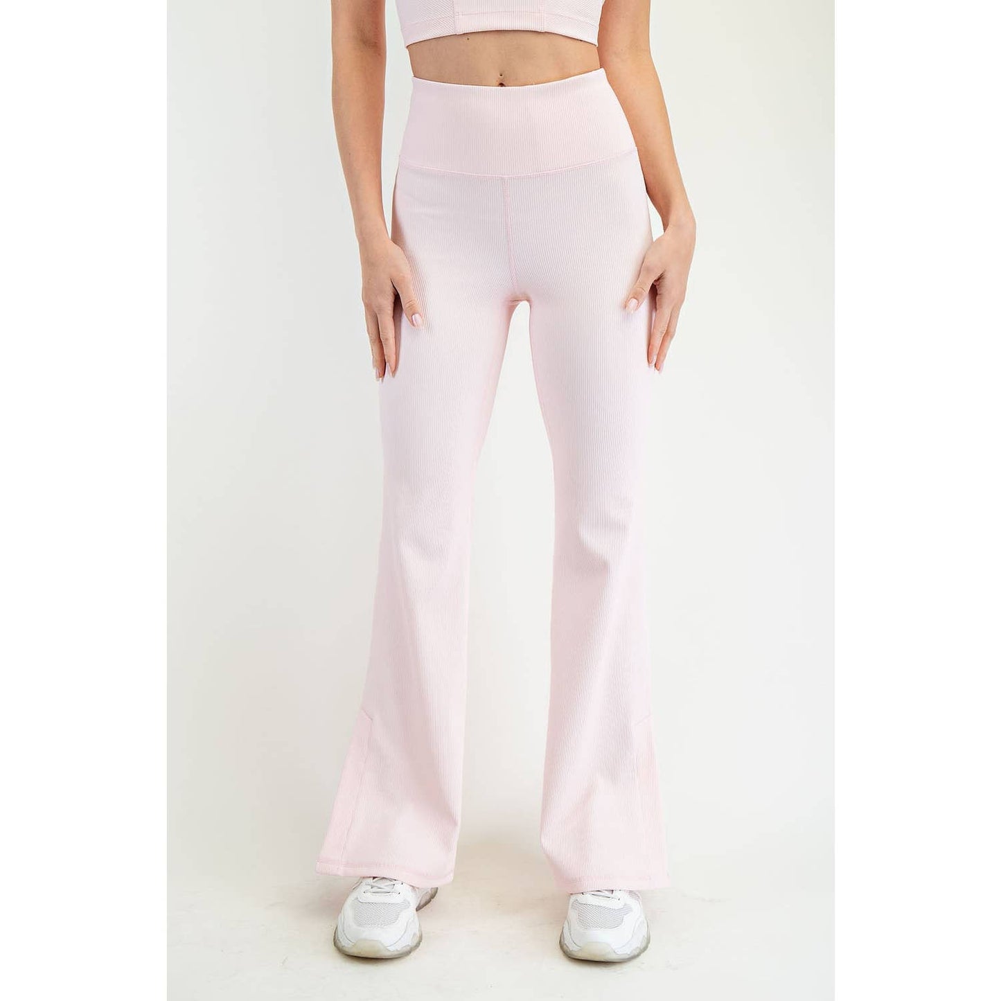 Nylon Rib Flare Leggings : Baby Pink (Rae Mode)
