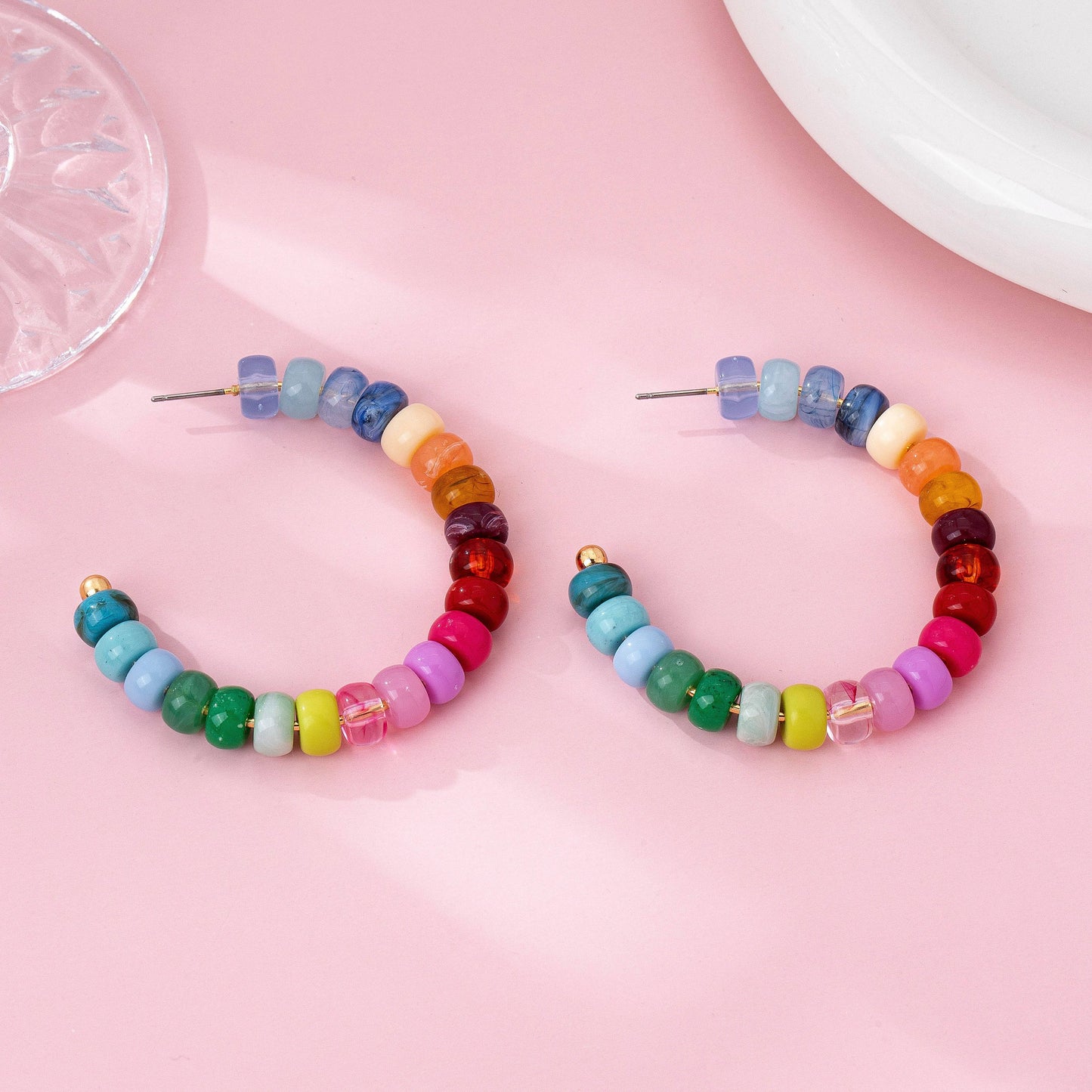 Rainbow Beaded Hoop Earrings