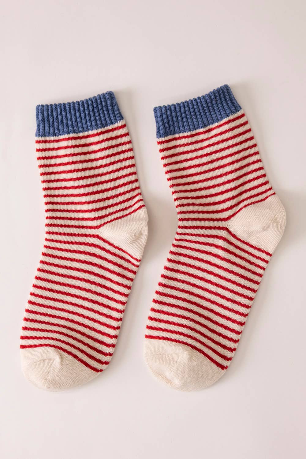 Striped Ribbed Ankle Crew Socks: Red