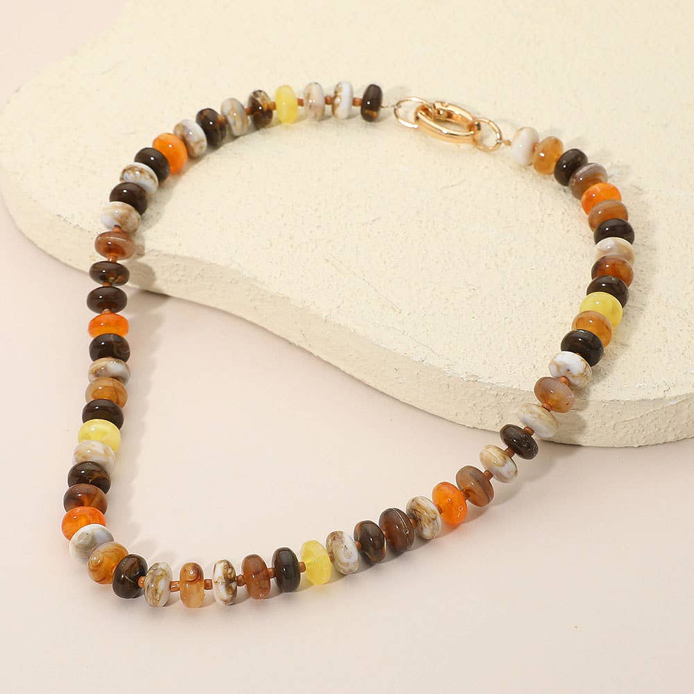 Chunky Multicolor Resin Flat Disc Beaded Necklace: Teal