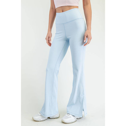 Nylon Rib Flare Leggings : Baby Blue (Rae Mode)