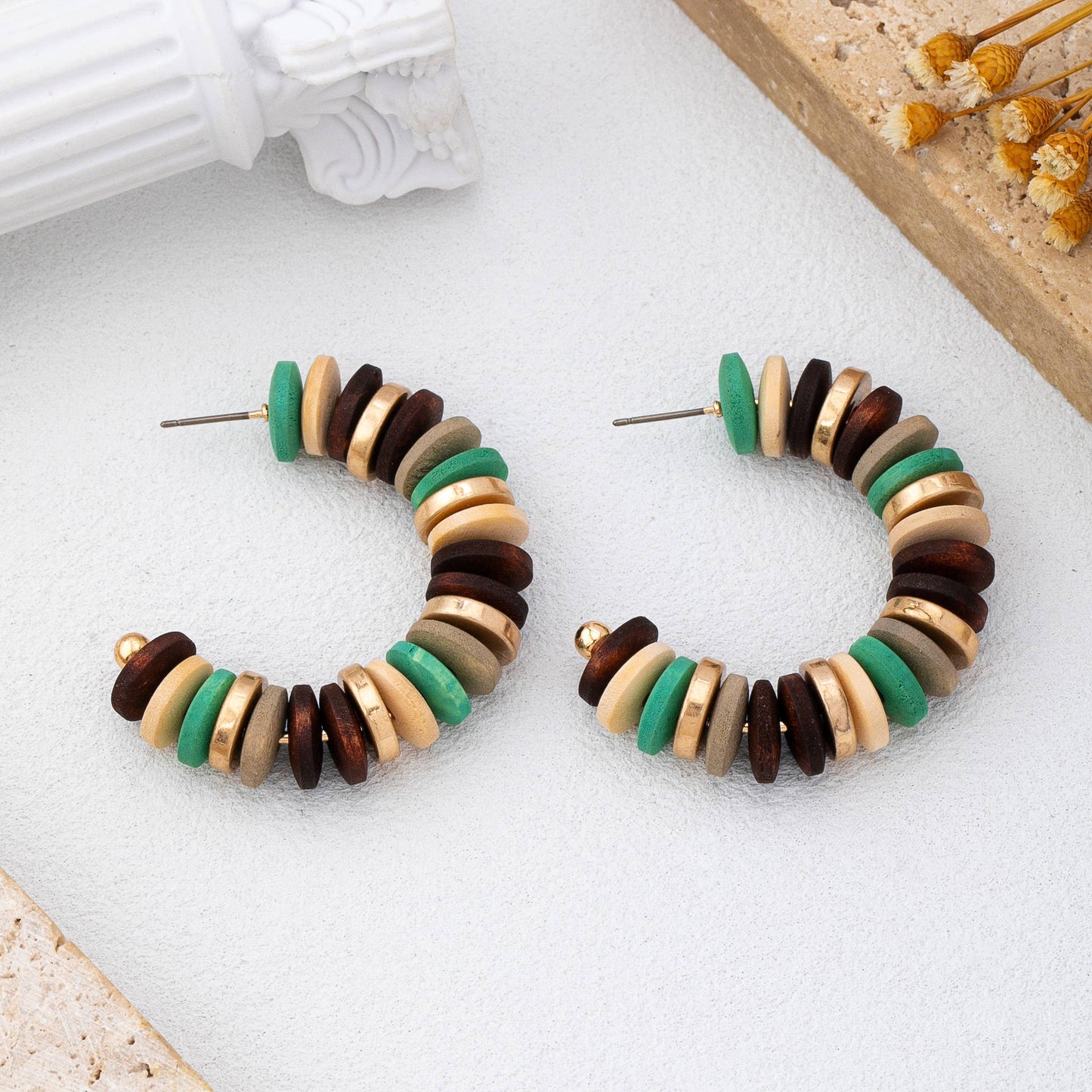 Southwest Disc Beaded Hoop Earrings