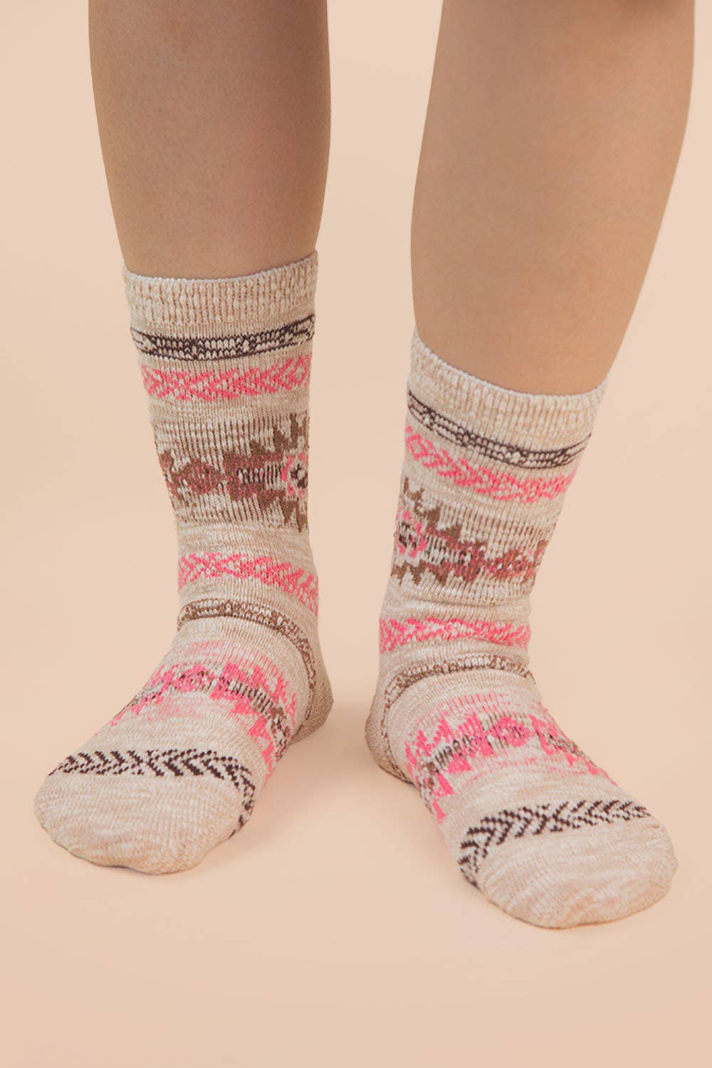 Aztec Graphic Cozy Crew Socks: Oatmeal