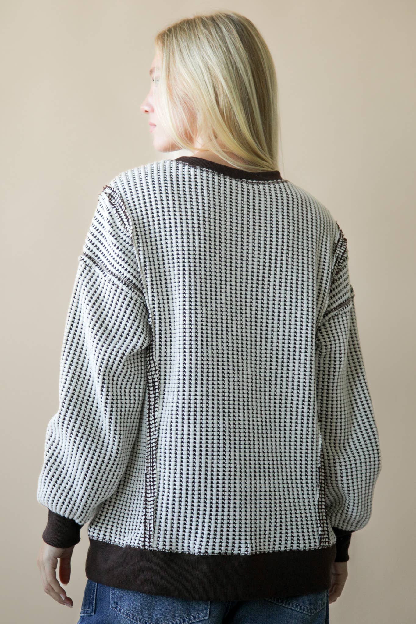 Oversized Waffle Knit Casual Top: Chocolate