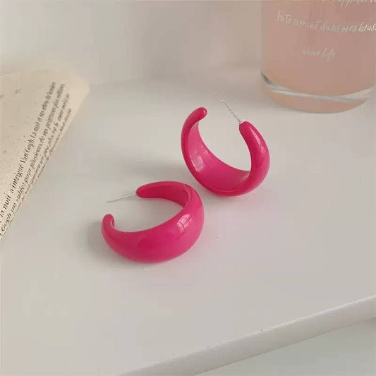 Fuchsia Chunky Hoop Earrings