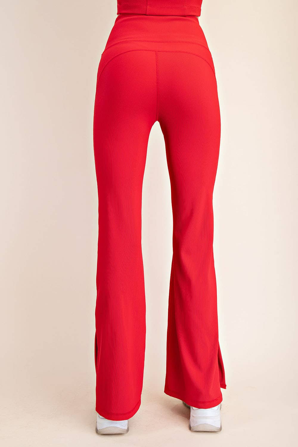 Nylon Rib Flare Leggings : Red (Rae Mode)