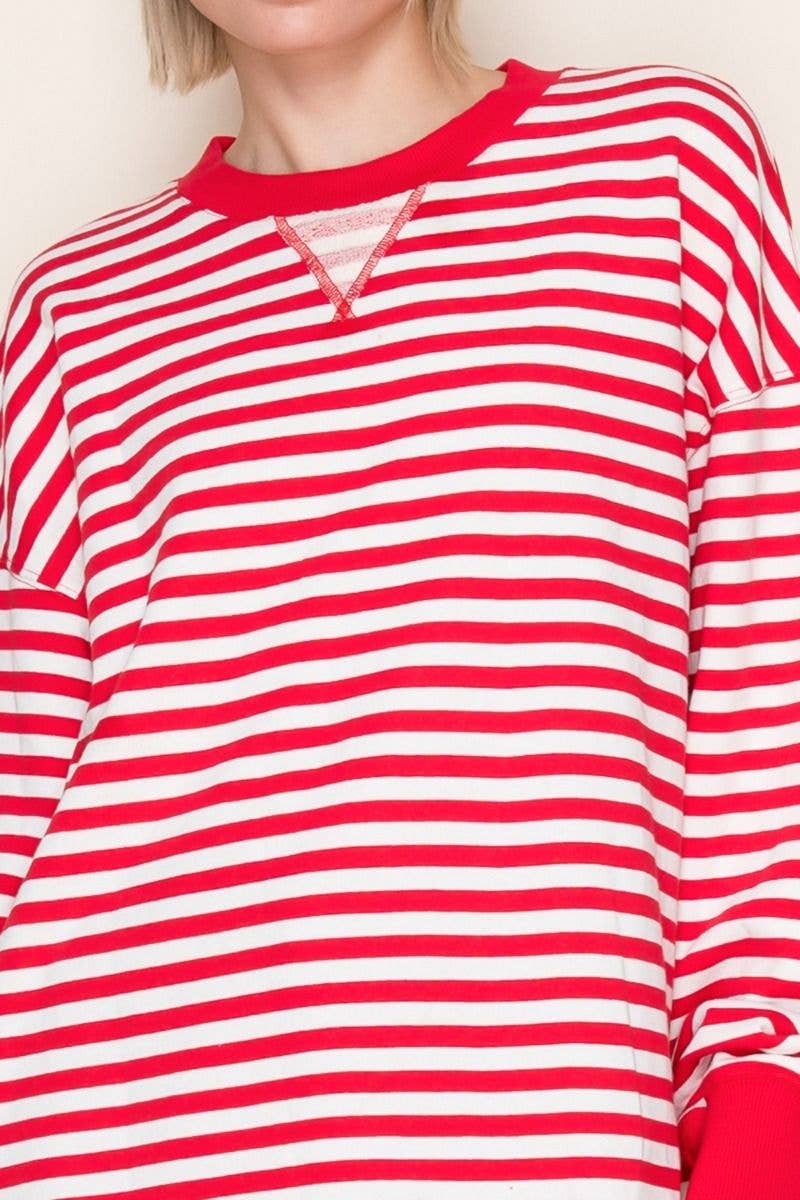 Red/White Striped Long Sleeve Knit Top