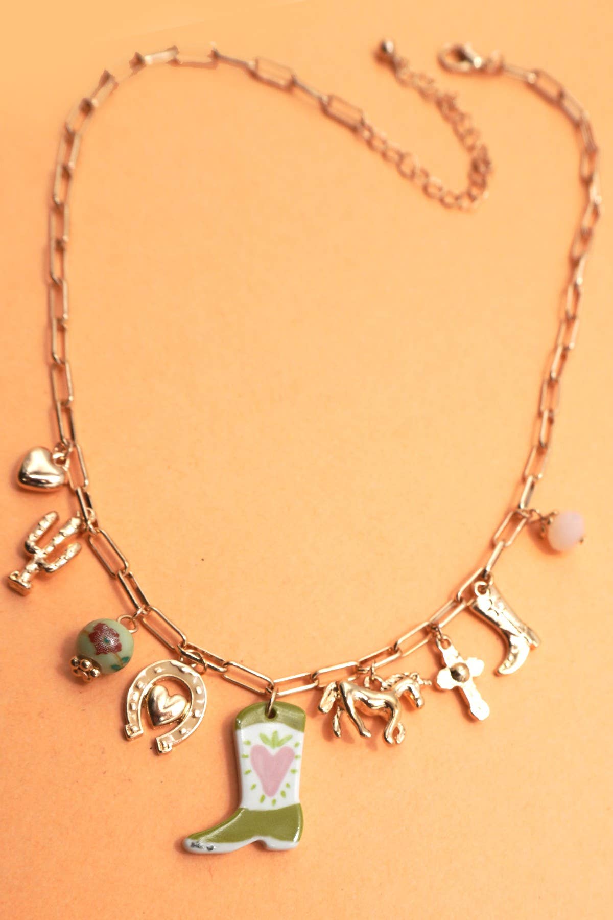 Boot Western Charm Necklace : Gold