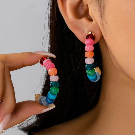 Rainbow Beaded Hoop Earrings : Multi