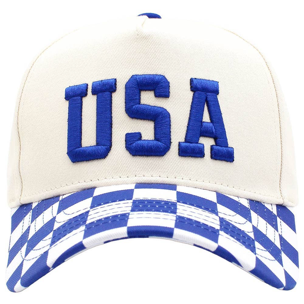 Checkered USA Embroidered Baseball Cap: Black