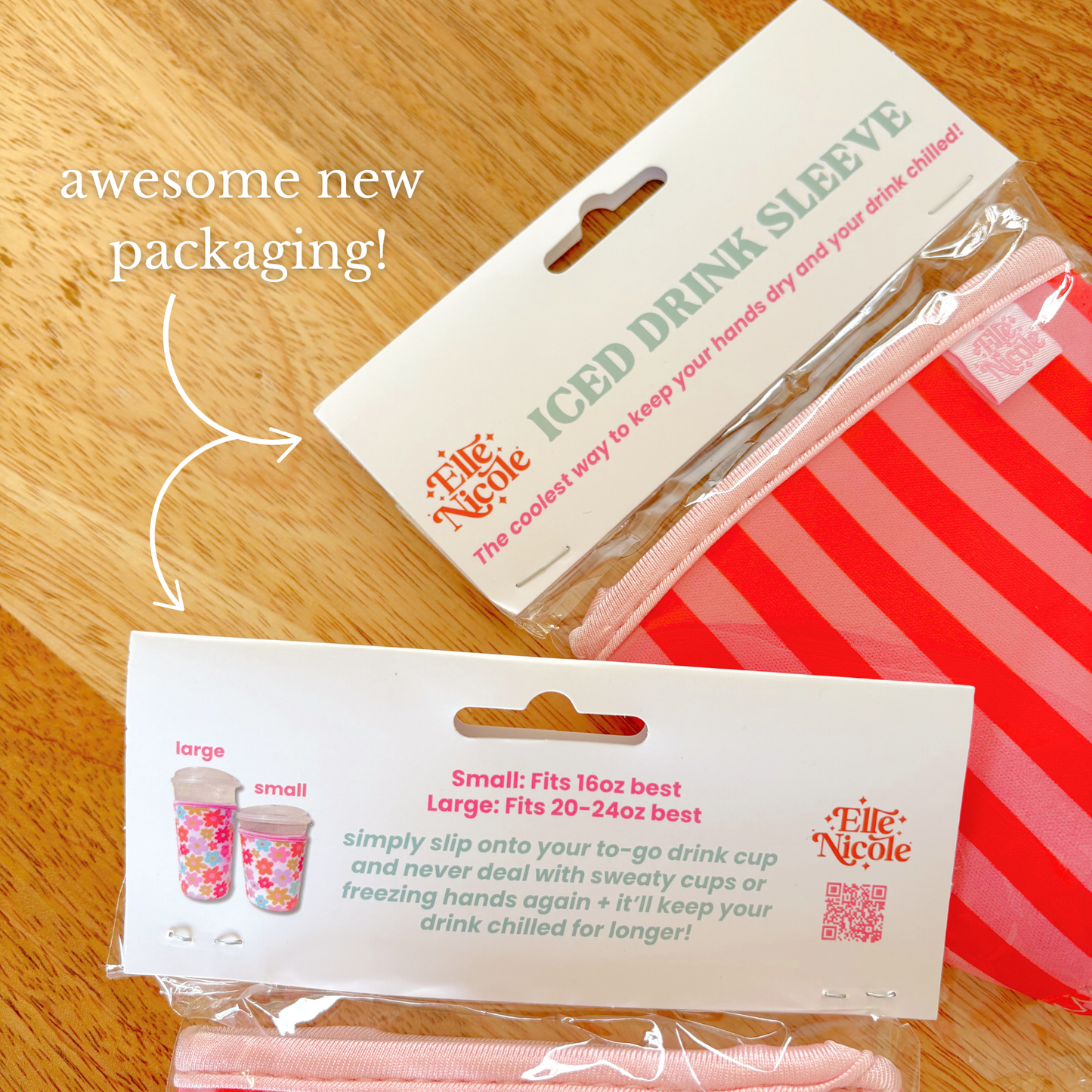 Pink & Green Stripes - Iced Drink Sleeve : Small / 16oz