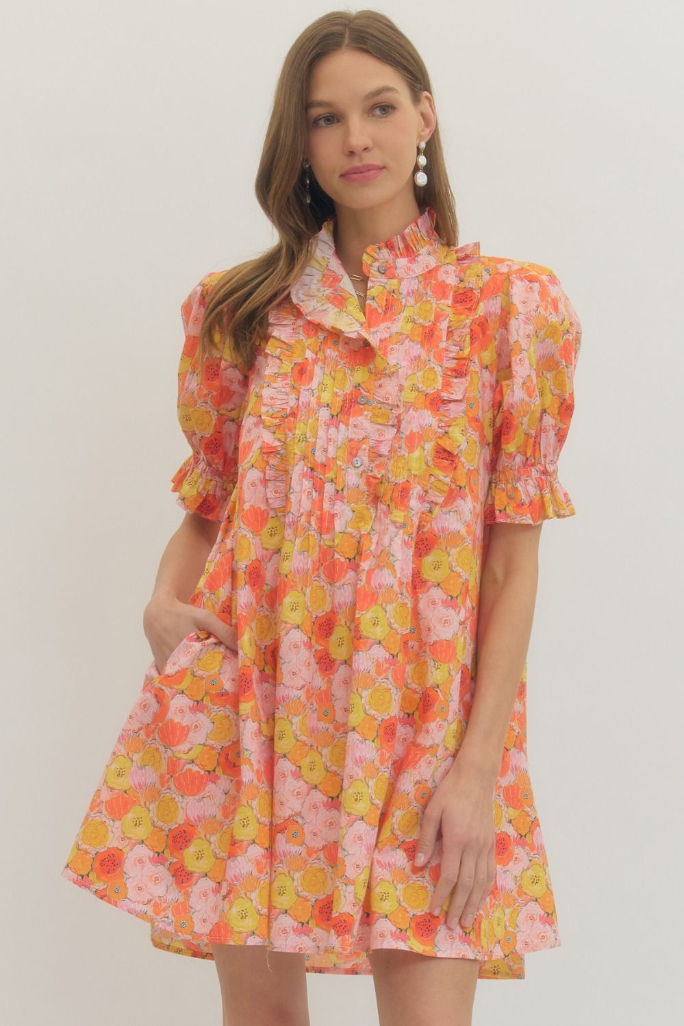 Floral Print Puff Sleeve Mini Dress