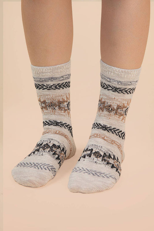Aztec Graphic Cozy Crew Socks : Heather Grey
