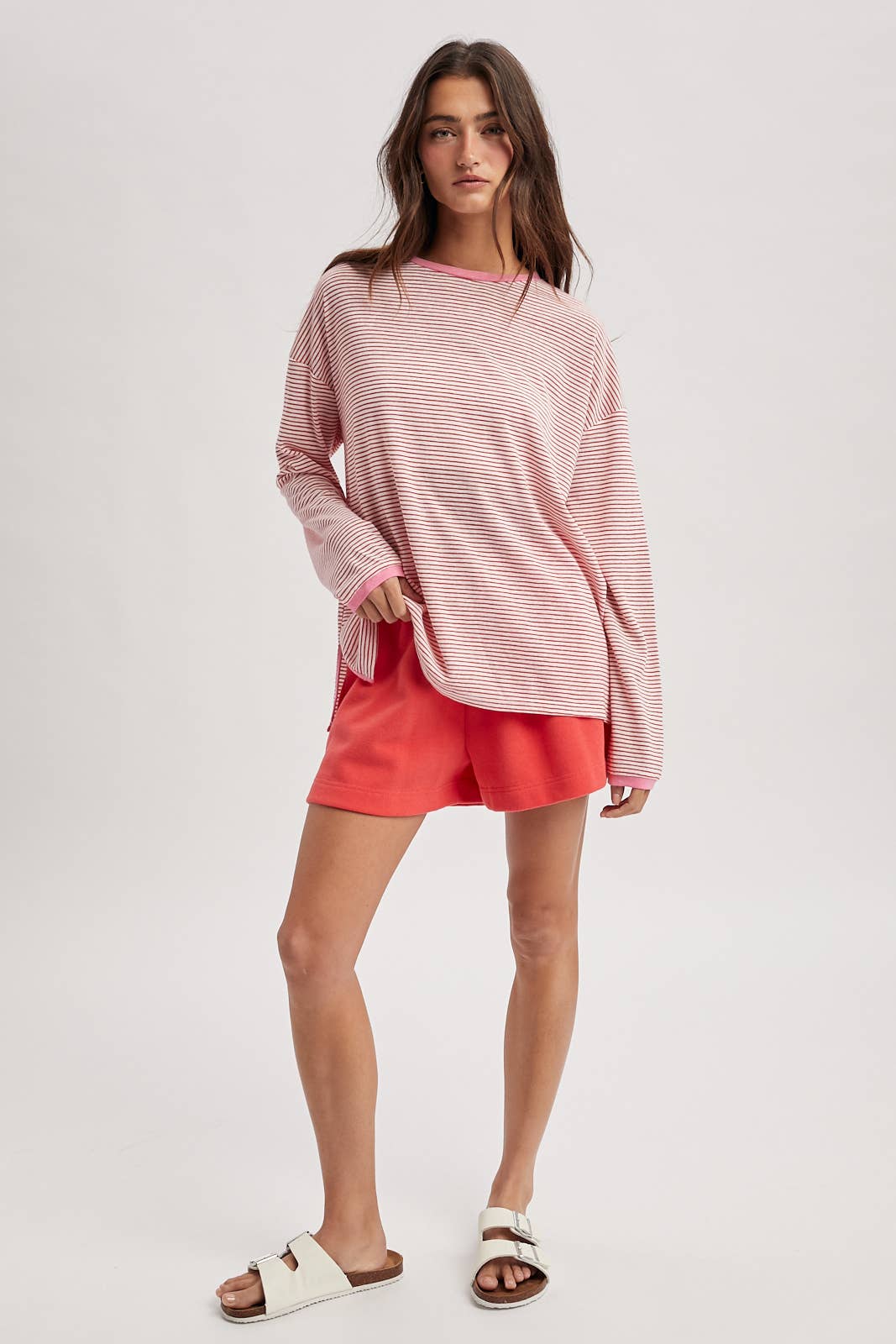 Contrast Striped Knit Top : Cherry/White