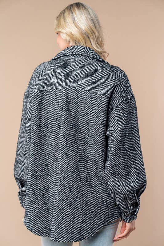 Black Long Sleeve Solid Woven Shacket: PLUS SIZE