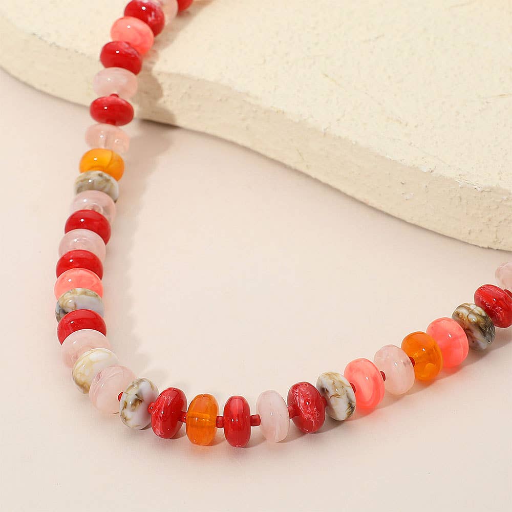 Chunky Multicolor Resin Flat Disc Beaded Necklace: Teal