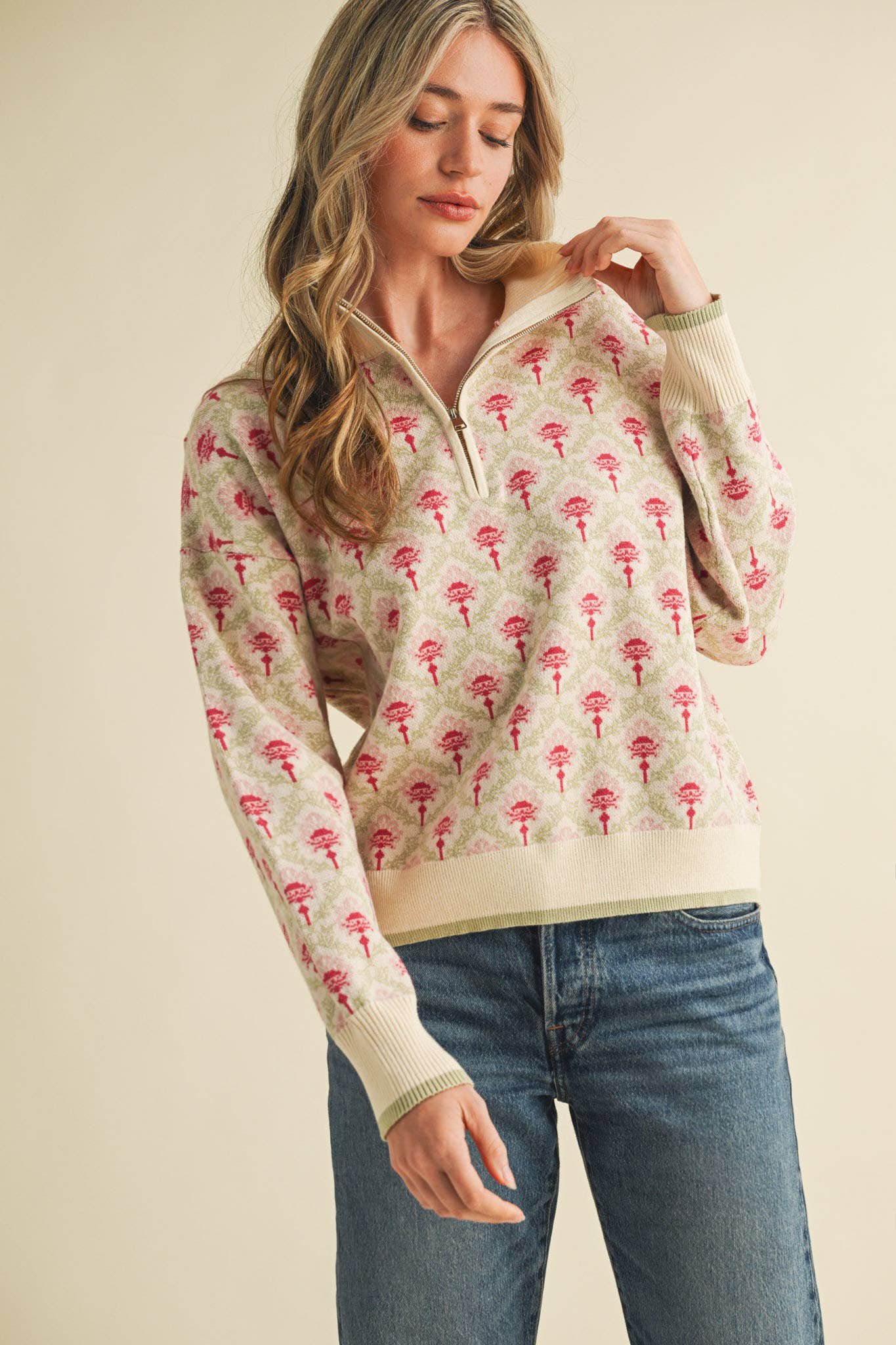 Candice Floral Mock Neck Sweater