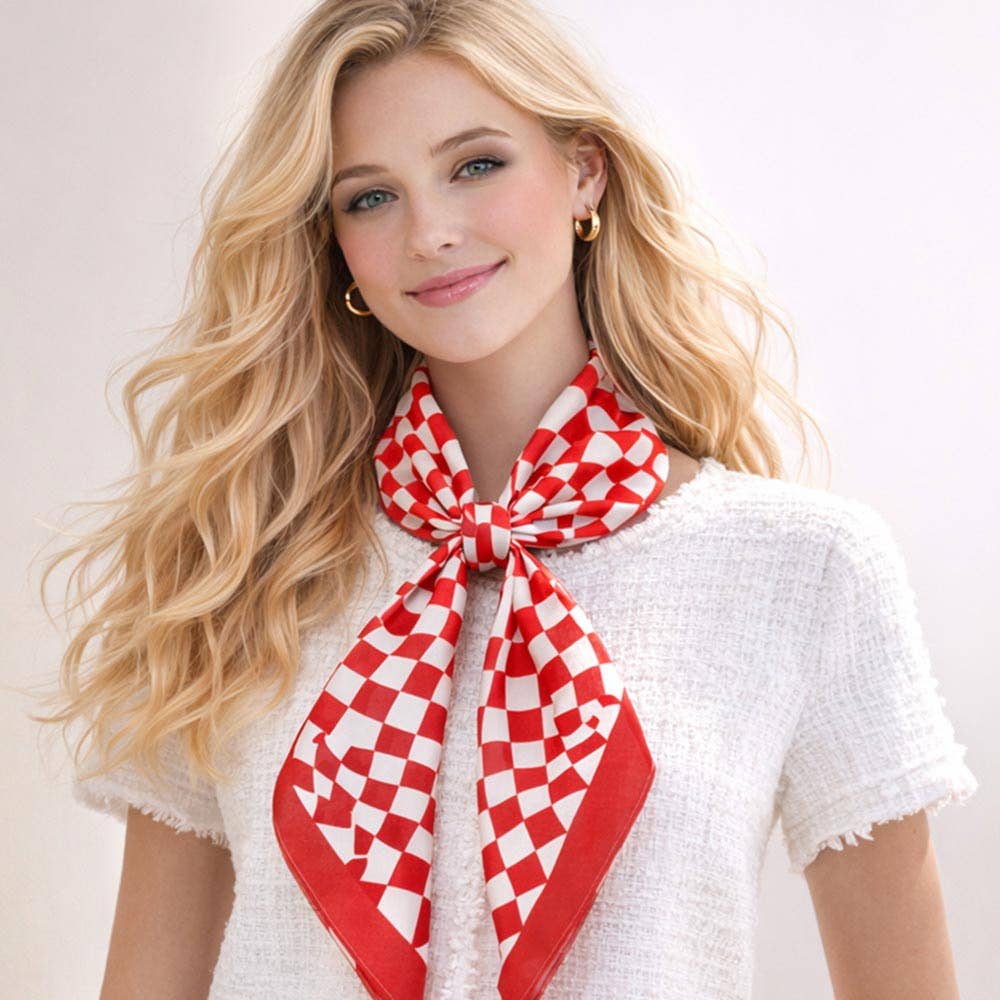 Abstract Wavy Square Print Square Bandana Scarf: Royal Blue