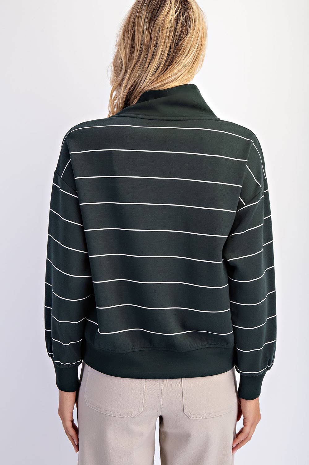 Modal Scuba Stripe V-Neck Jacket (Black/Cream)