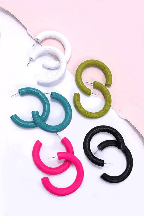 Colorful Wood Hoop Earrings : Turq