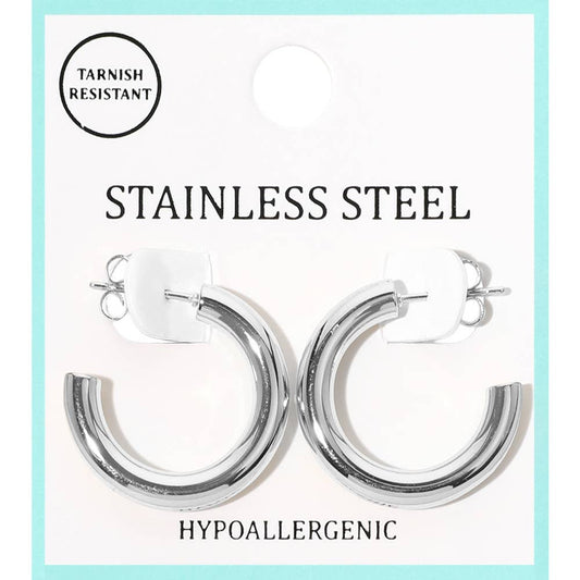 Stainless Steel Hoop Earrings: Silver