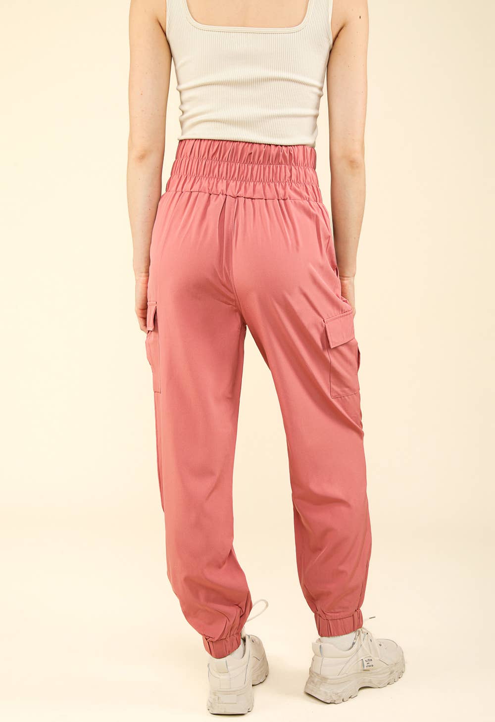 High Waisted Cargo Active Joggers w/ Pockets: Coconut Milk