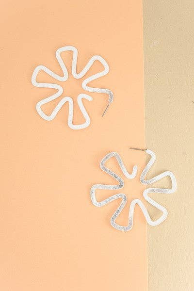 Large Flower Cutout Hoop Earrings : Worn Silver