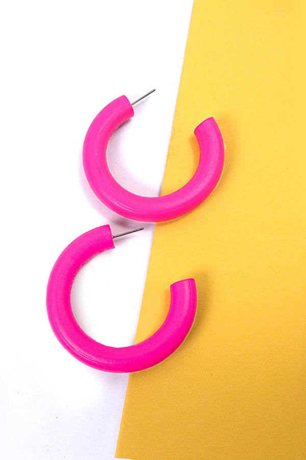 Colorful Wood Hoop Earrings - Pink