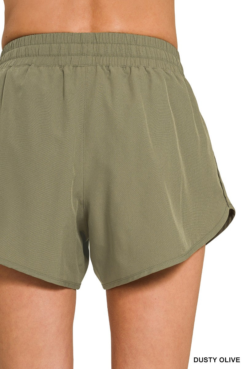 Soft Woven Lines Shorts with Zip Coin Pocket - Brown